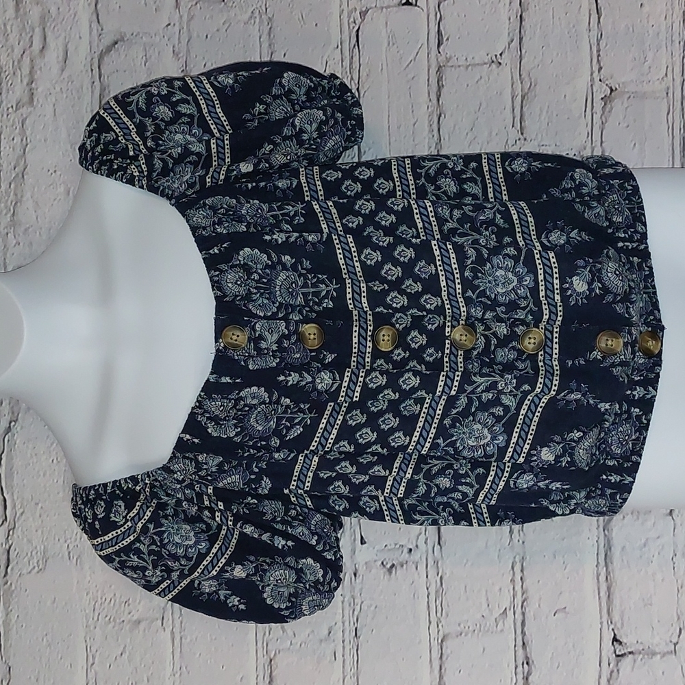American Eagle Co Floral Off Shoulder Blue Crop Top S Small